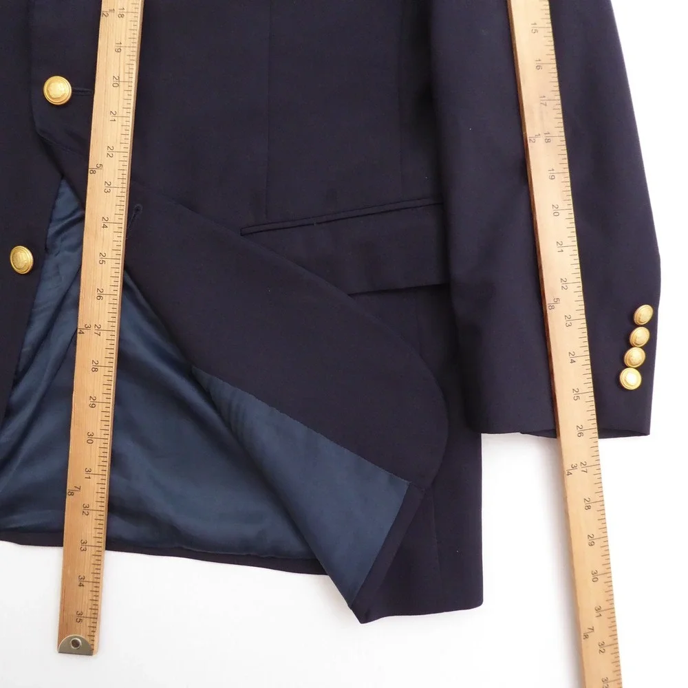 Jos. A. Bank Mens Blazer Navy Blue 100% Wool Two Button Gold Crest 46L